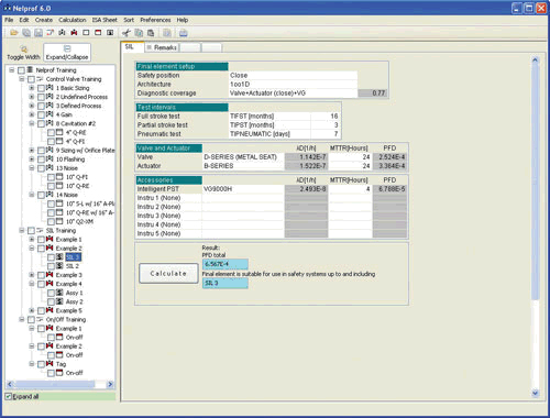 的例子SIL结果屏幕在一个专家阀门分级软件程序